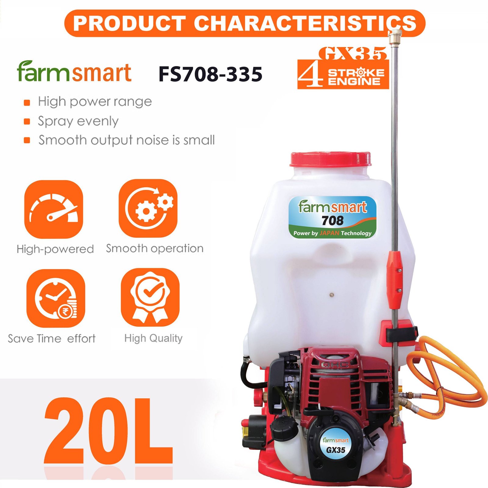 FarmSmart Power Sprayer 20 Litre White - FS708-335 GX35 - Image 4