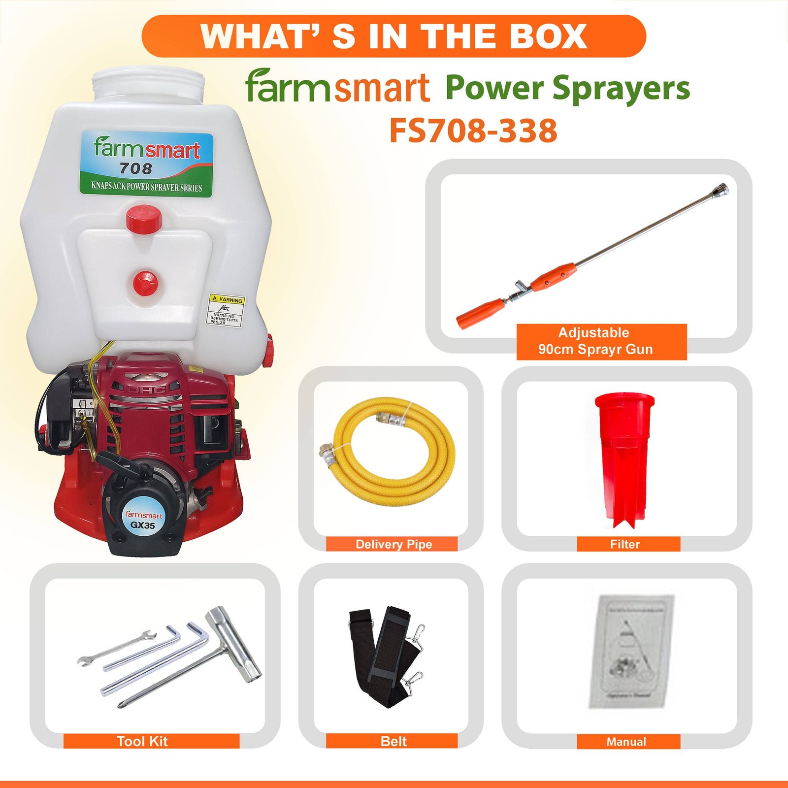 FarmSmart Power Sprayer 20 Litre White - FS708-338 GX35 - Image 3