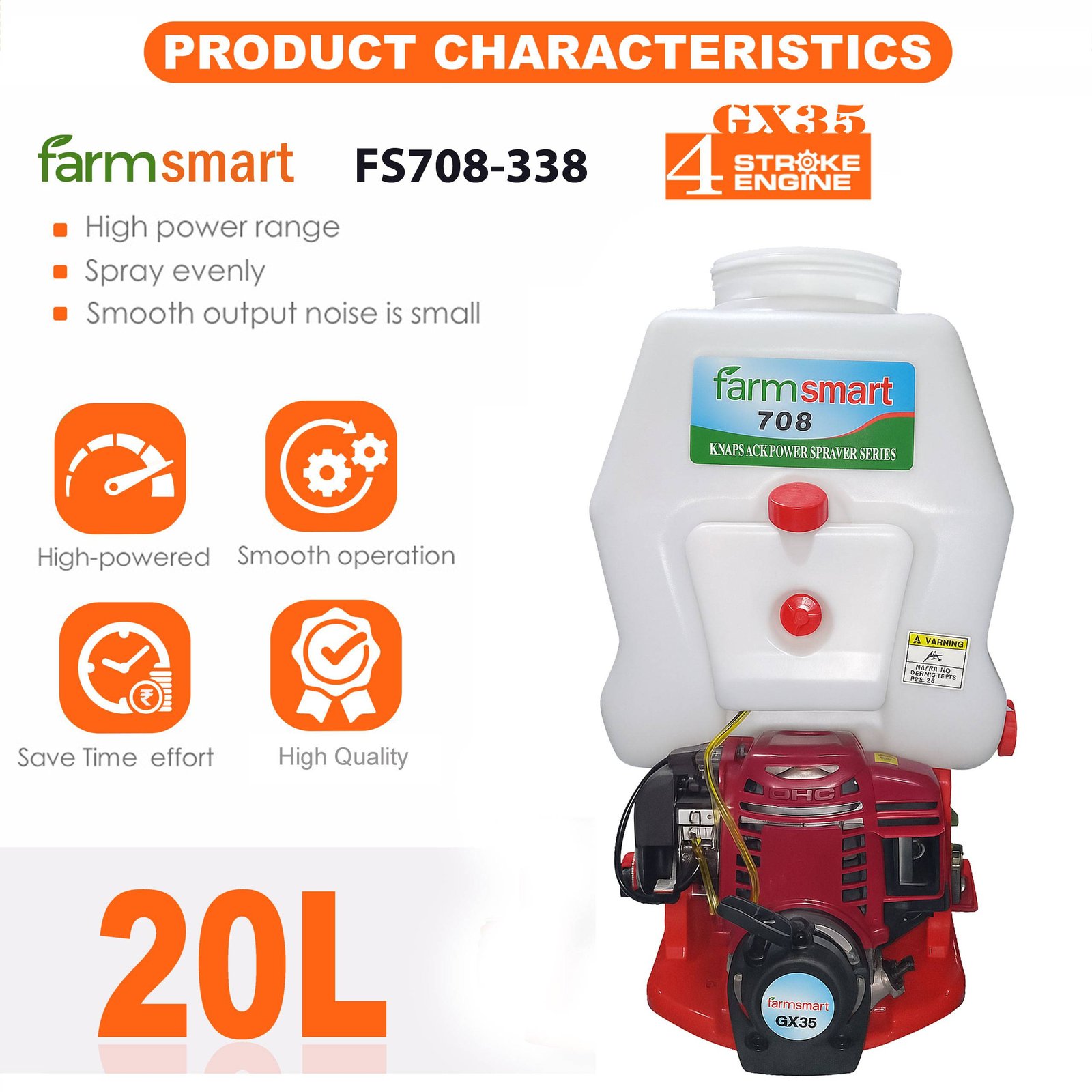 FarmSmart Power Sprayer 20 Litre White - FS708-338 GX35 - Image 4